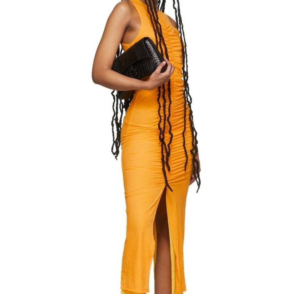 Simon Miller Orange Ruched Midi Dress
